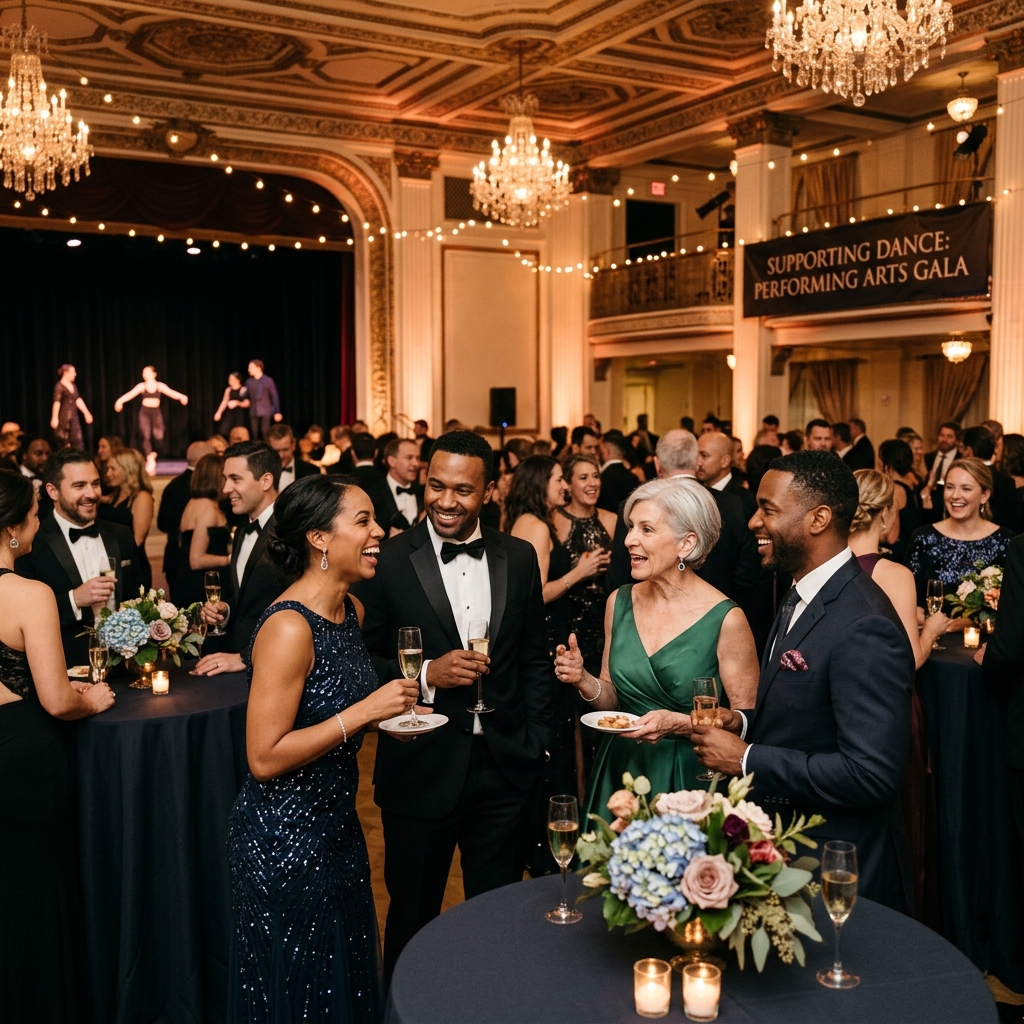 Donors and patrons attending a gala for dance charity